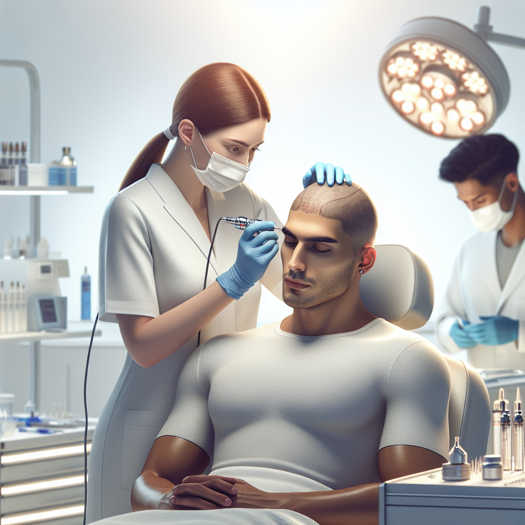 Realistic stock image of scalp micropigmentation procedure.
